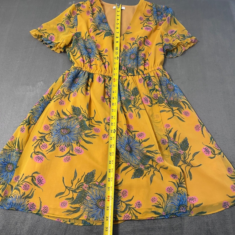 Madewell Dress Womens 6 Yellow Floral V-Neck Flutter Sleeve Elastic Waist Mini - Picture 5 of 10